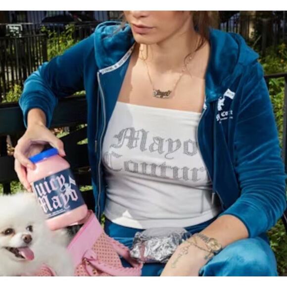 Juicy Couture x Kraft Real Mayo S Collab Velour Hoodie Blue Y2K NO Drawstring - Picture 16 of 16